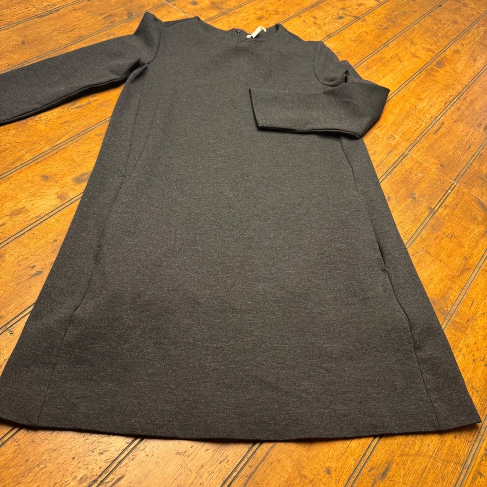 HM Basic‎ Womens XS Charcoal Gray Long Sleeve Shift Dress with Pockets Crew Neck
